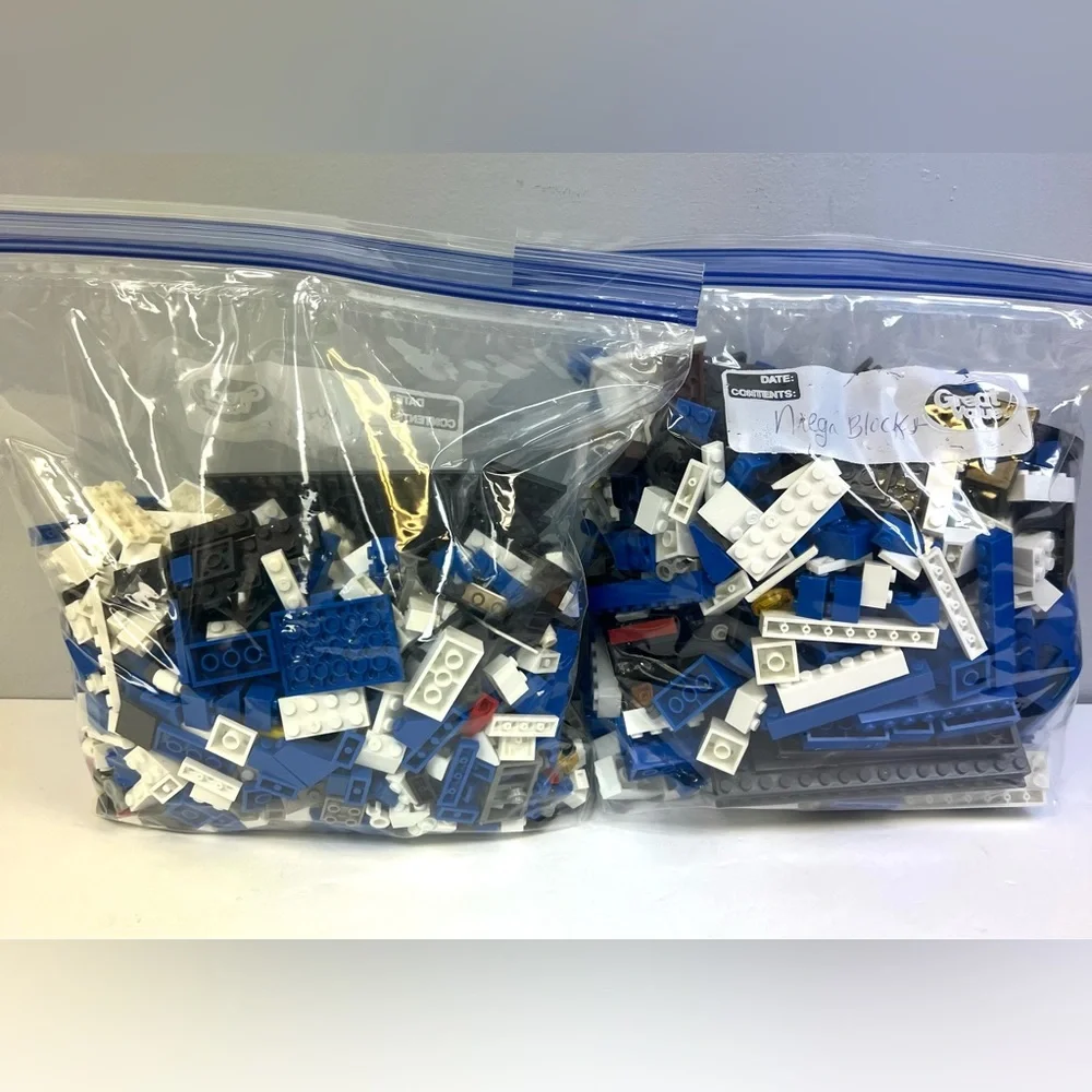 Mega Blocks - Two bags‎ , Mixed pieces, Blue/White/Grey/Black, Pre-Owned